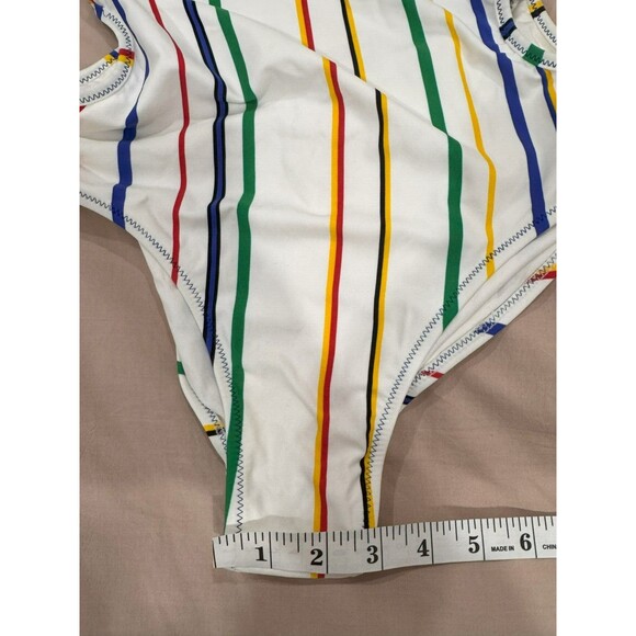 NWOT Derek Lam 10 Crosby Womens M Rainbow Stripe Side Cut Out OnePiece Swim Suit - Picture 10 of 10